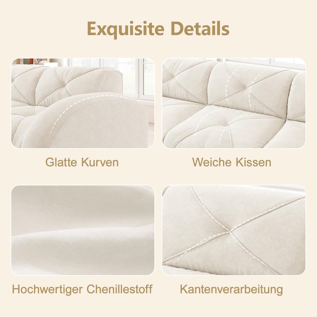 2-SITZER SOFA chenille modular & montagefrei - Weiß, Textil (204/76/95cm) - Urban Meuble