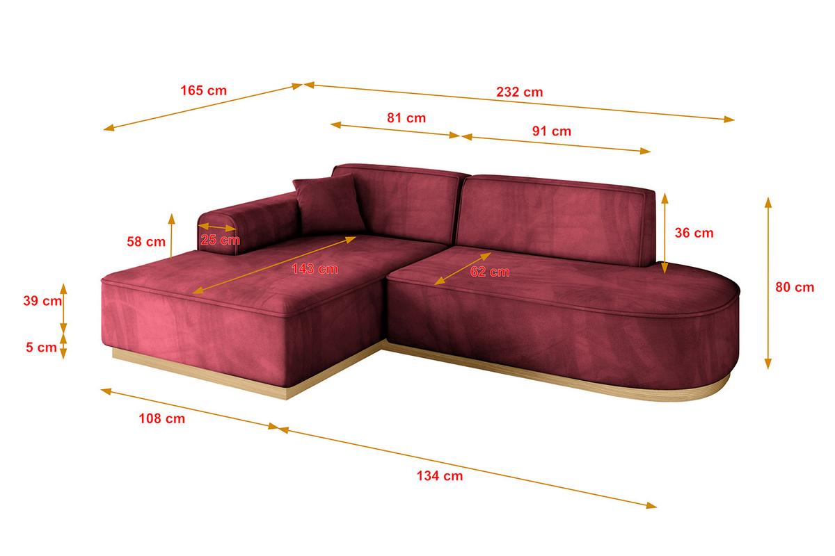 ECKSOFA Ottomane Links IREA-L1-v2 - 232x165x80 cm Bordeauxrot - Bordeaux, Holzwerkstoff/Textil (232/165cm) - ALTDECOR
