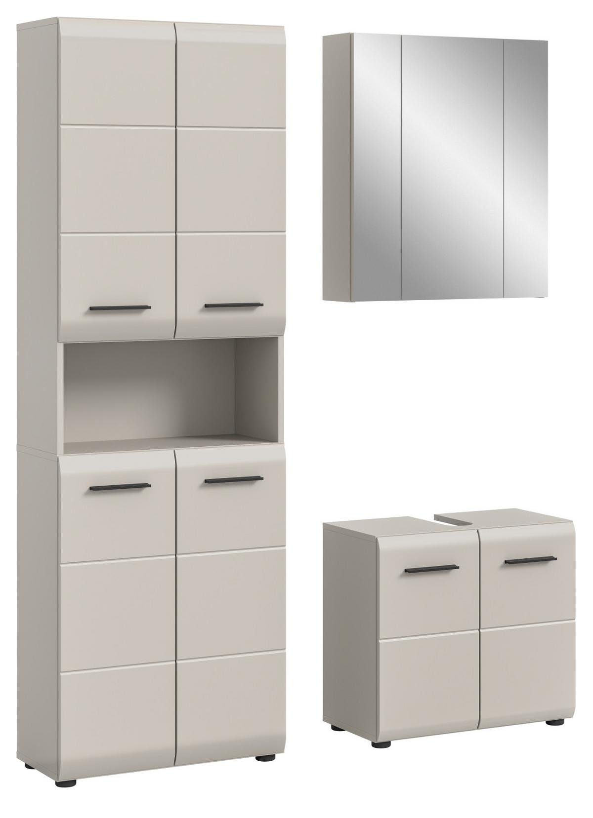 BADMÖBEL-SET Kaschmir 3-teilig 135 cm, Komplettset mit viel Stauraum - Kaschmir/Schwarz, Glas/Holzwerkstoff (135/185/30cm) - Inn.Furn