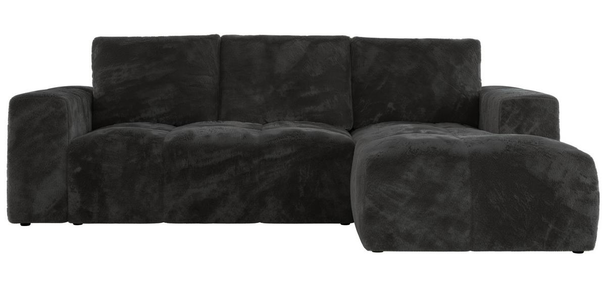 ECKSOFA MONIVA Dunkelgrau Plüsch - Rechts - Dunkelgrau/Schwarz, Textil (266/164cm) - MKS