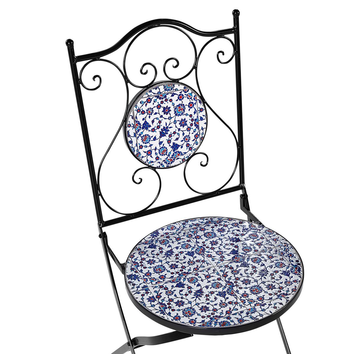 GARTENSTUHL 2er-Set Metall Schwarz Camprena - Blau/Schwarz, Metall (40/90/45cm) - Beliani