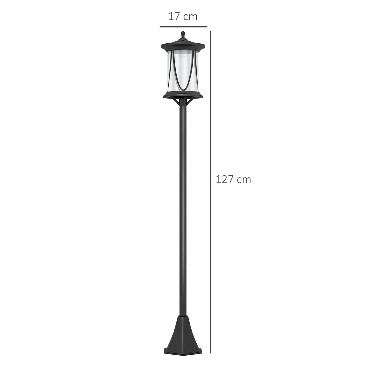 SOLAR Gartenlaterne 127 cm Gartenlampe mit Kaltweiß LED Licht für Außen, Schwarz - Schwarz, Kunststoff (17/17/127cm) - Outsunny