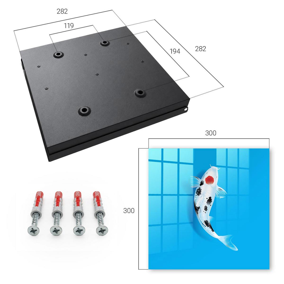 SCHLÜSSELBOX Schwarz 30x30 cm- Türöffnung nach rechts - Koi-Karpfen - Blau, Metall (30/30/5cm) - TULUP