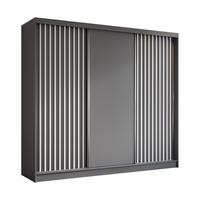 KLEIDERSCHRANK mit furnierten Schiebetüren und Aluminium-Leisten - LABELO - 240 cm Grau+Grau+Weiß - Weiß/Grau, Holzwerkstoff (240/216/61cm) - ALTDECOR