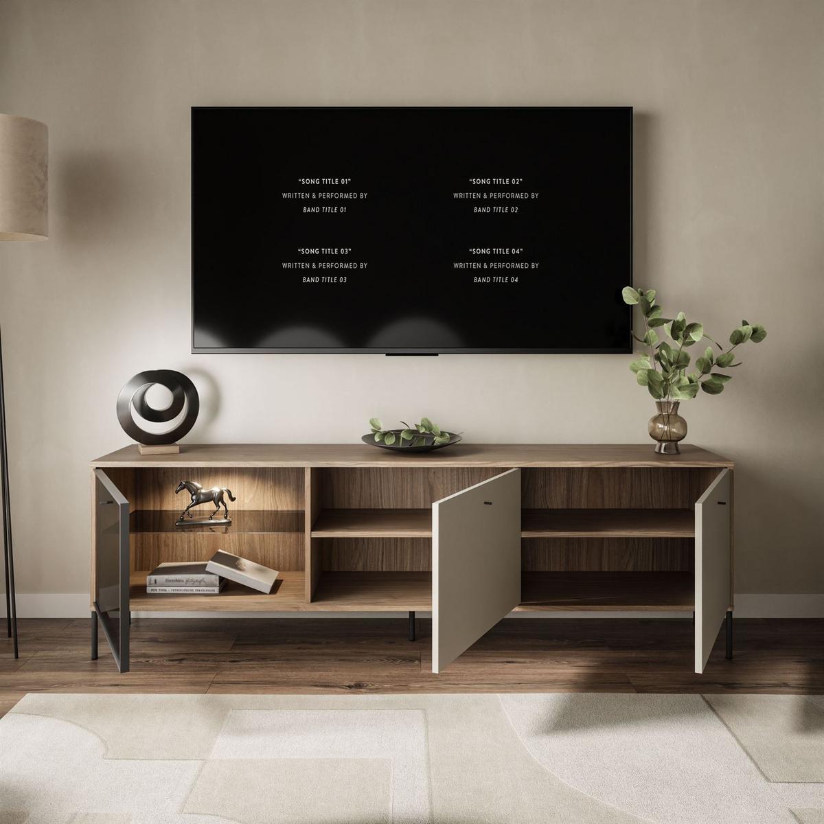 TV-SCHRANK ISA, mit LED-Beleuchtung auf hohen Beinen - Eichefarben, Holzwerkstoff (185/58/40cm) - Lookway