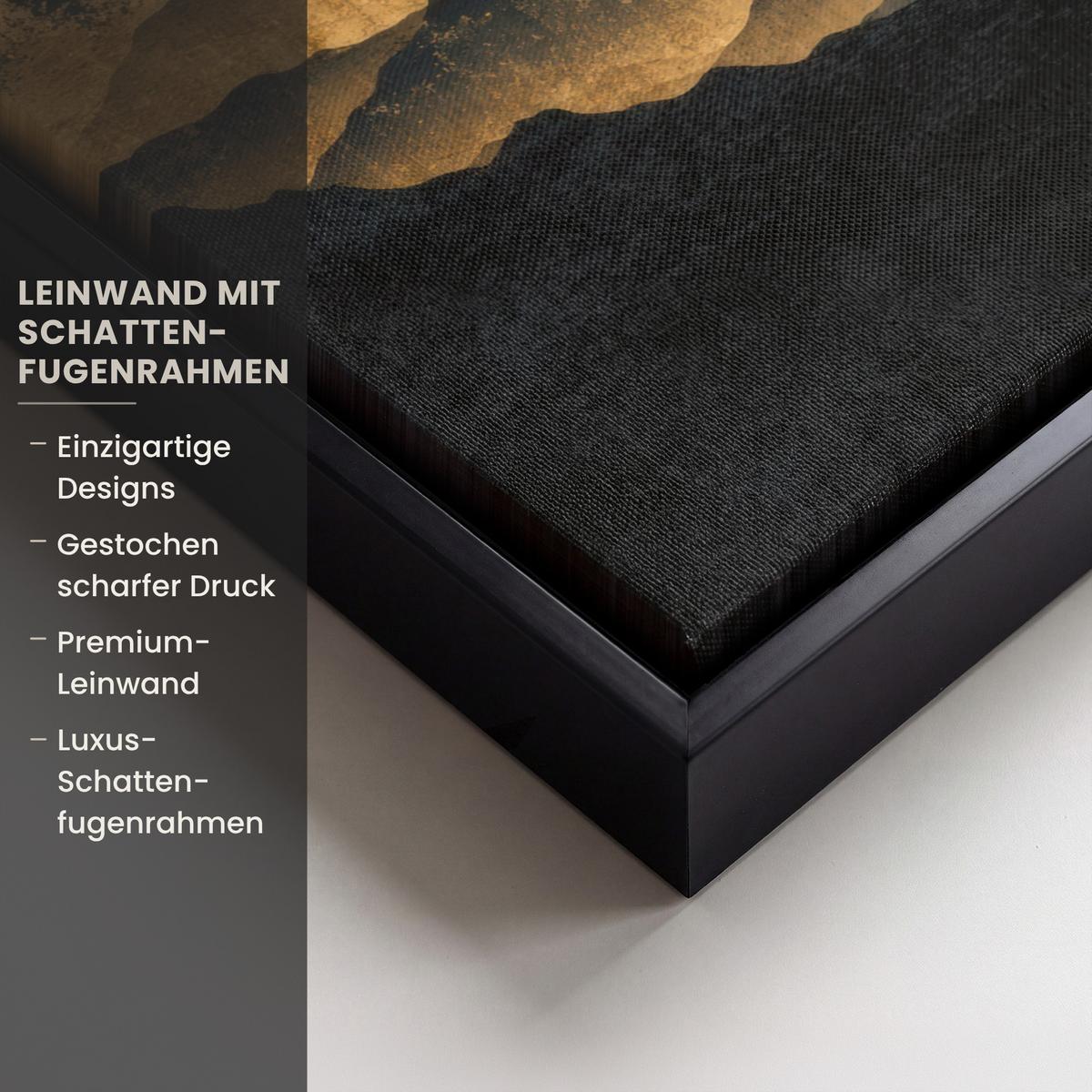 LEINWAND Bilder mit Rahmen - Goldene Berge bei Mondschein - 30x40 - Goldfarben, Textil (30/40cm) - MuchoWow