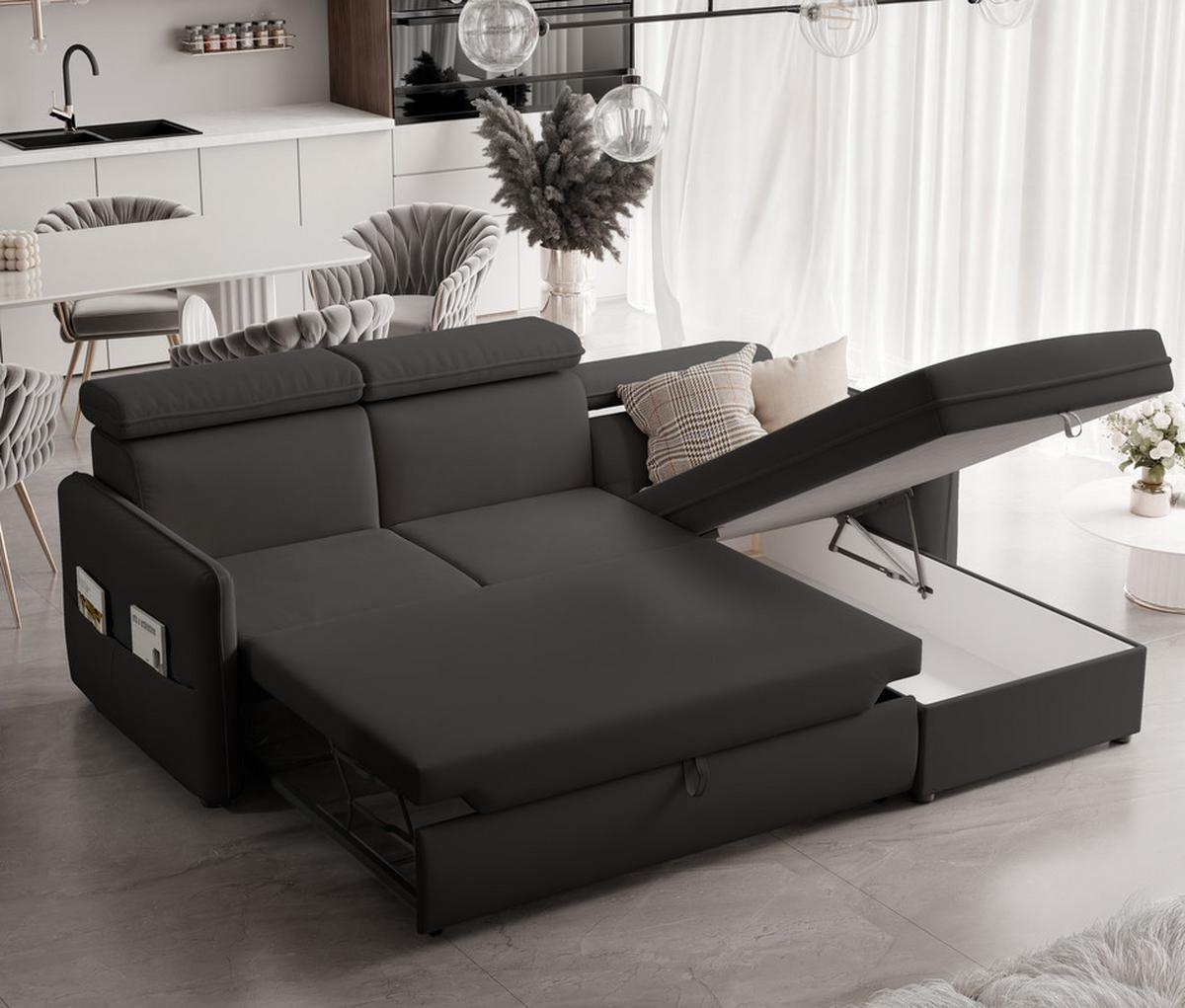 ECKSOFA BENI mit Schlaffunktion und Bettkasten, Stoff Anthrazit - Anthrazit, Kunststoff/Textil (220/160cm) - Idohome