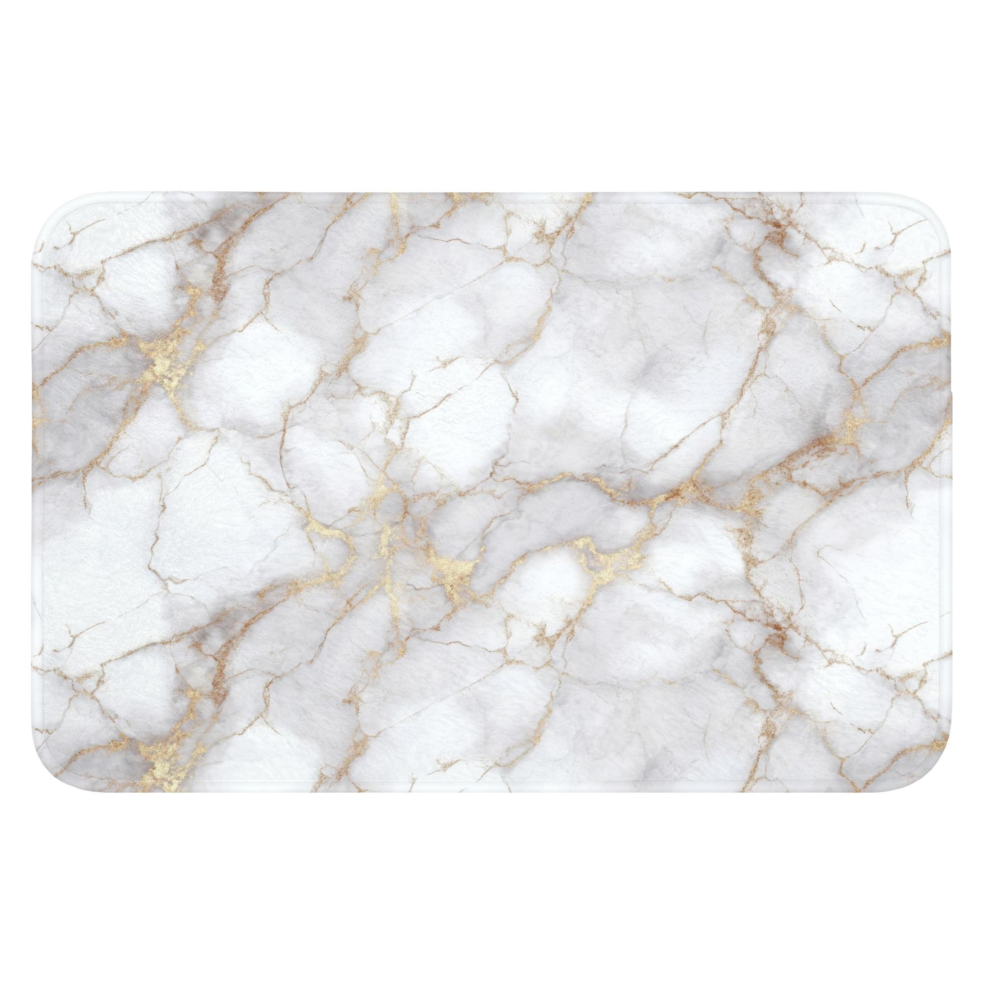 BADEMATTE Weiß - Gold - Marmor - Grau Rutschfest 60x40 cm - Weiß, Textil (60/40cm) - OnlyWow