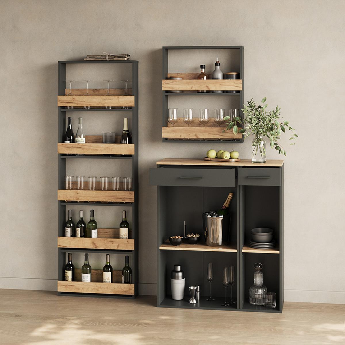 WEINGLASREGAL Regusa Goldkraft Eiche/Anthrazit 60 x 72 cm - Honigeiche/Anthrazit, Holzwerkstoff (60/72/15.1cm) - Livinity®