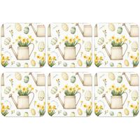 GLASUNTERSETZER 6er-Set Gießkanne - Blumen - Eier Tischset für Gläser 10x10 cm - Weiß, Naturmaterialien (10/0.2cm) - MuchoWow