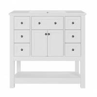 WASCHTISCH Freistehend Weiß mit Keramikbecken, 6 Schubladen & Regal - Weiß, Holzwerkstoff (91.5/90/46.5cm) - Urban Meuble