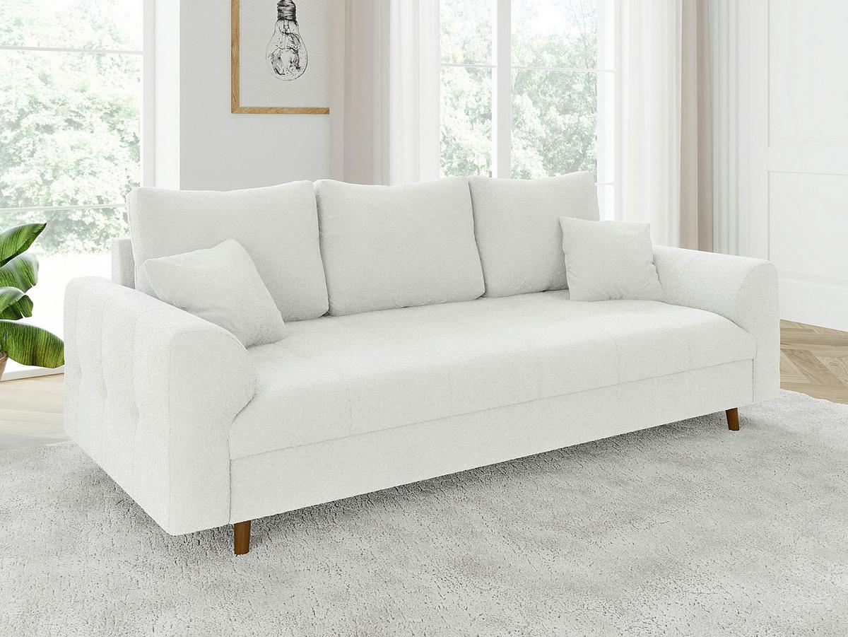 3-SITZER-SOFA Henrik Weiß Boucle - Weiß/Braun, Holz/Textil (210/81/93cm) - S-Style Möbel