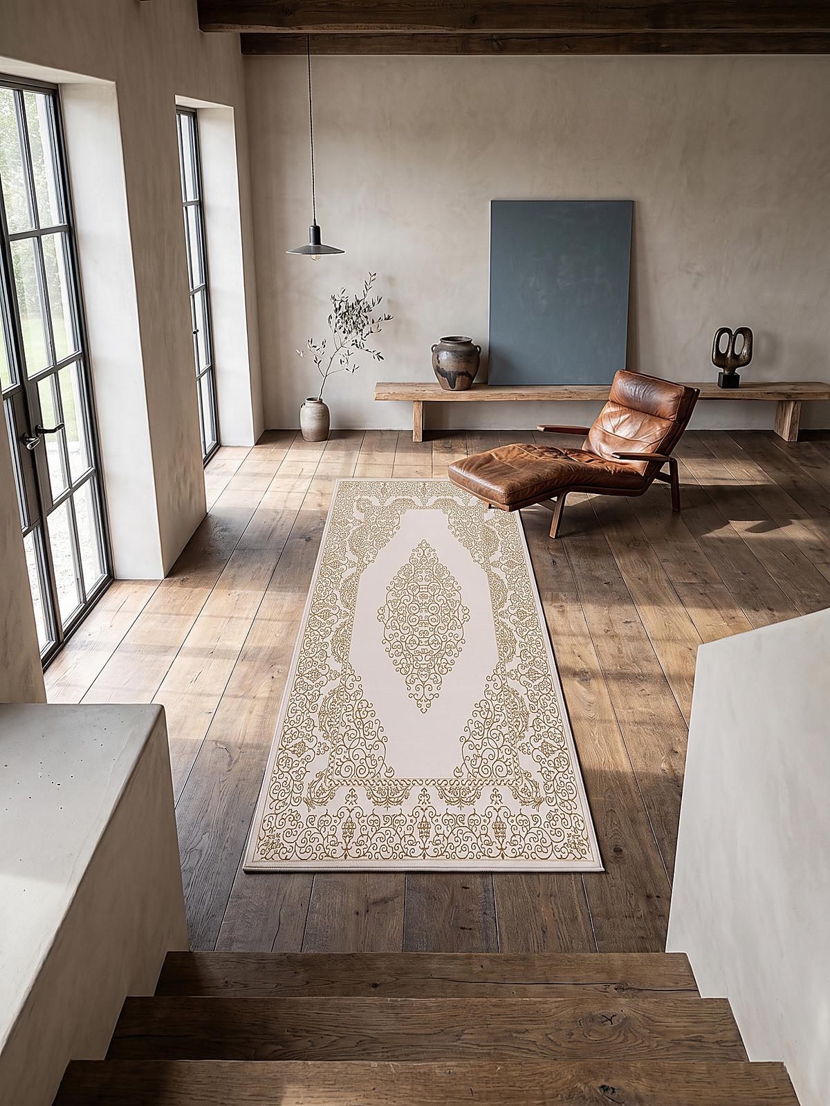 LÄUFER ERESMA Orient-Medaillon Polyester Creme 80 x 300 cm - Creme, Textil (80/300cm) - KADIMA DESIGN