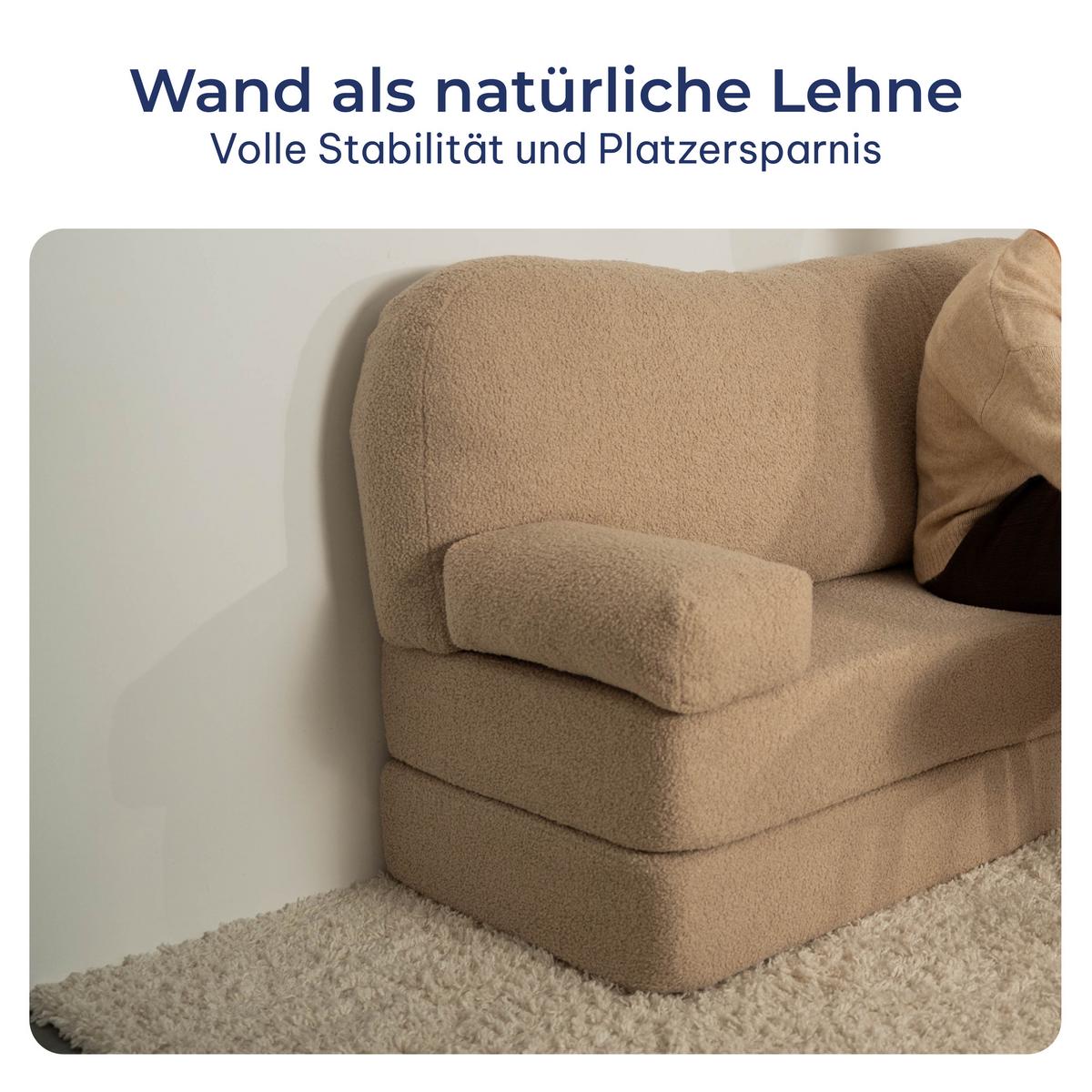 ECKSOFA SABI modulares Boneless Sofa mit Schlaffunktion Hellgrau Boucle-Stoff - Hellgrau, Textil (200/120cm) - MASSENO
