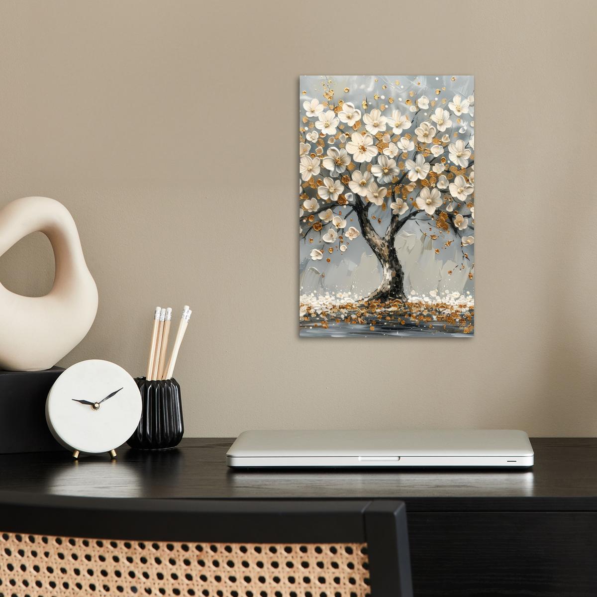 POSTER Baum - Blumen - Weiß - Natur - Kunst Room Decor 20x30 cm - Weiß, Papier (20/30/0.1cm) - MuchoWow