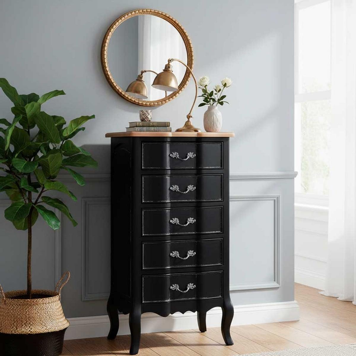 Wanderlust KOMMODE aus lackiertem Holz mit 5 Schubladen 50x40x98 cm Schwarz online kaufen ➤ mömax