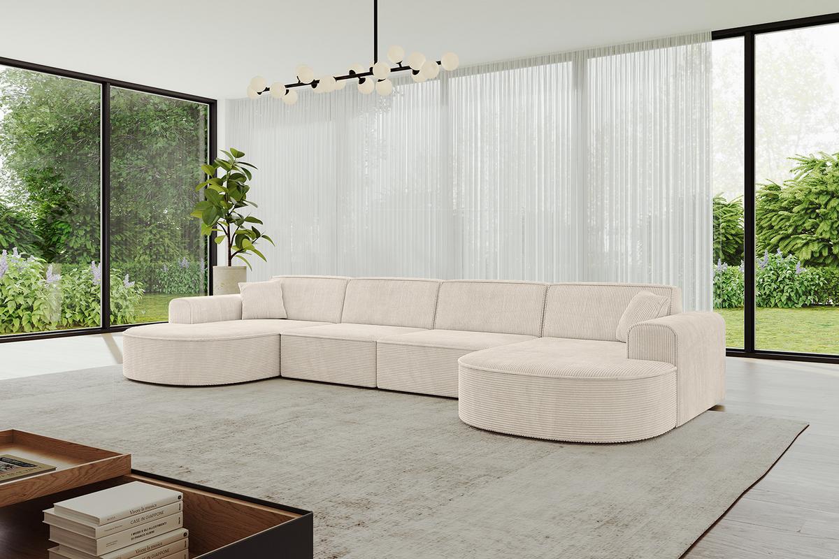 WOHNLANDSCHAFT MARI-U2 - 388x171x79 cm Beige Cord - Beige/Schwarz, Holzwerkstoff/Kunststoff (388/79/171cm) - ALTDECOR