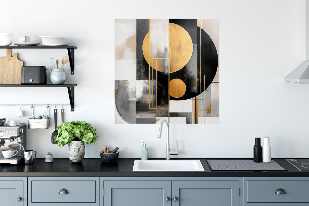WANDTATTOO Abstrakt - Gold - Silber - Formen - Ästhetisch - Modern Wanddeko 50x50 cm - Goldfarben, Kunststoff (50/50/0.1cm) - MuchoWow