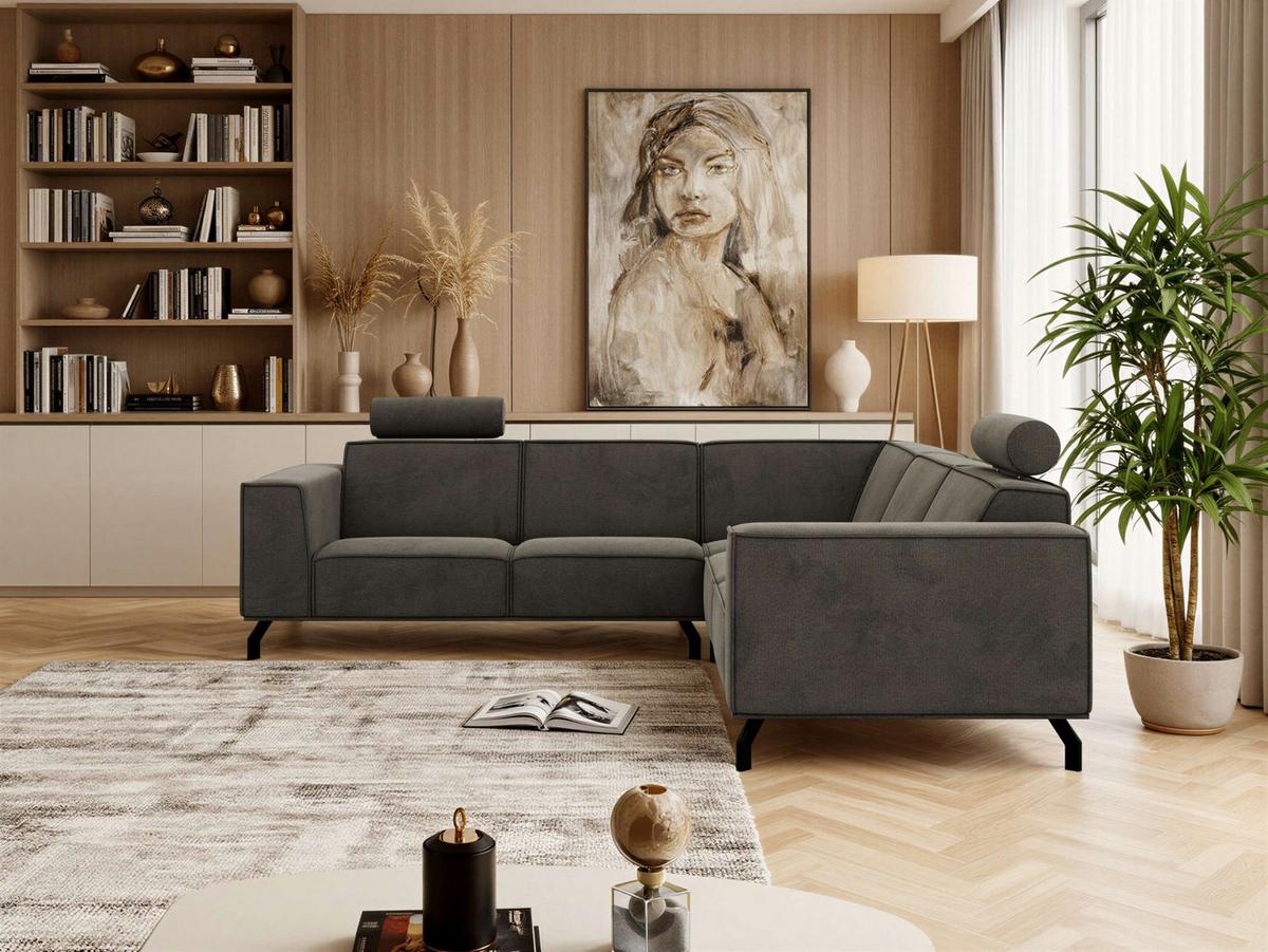 ECKSOFA VESANO L - Dunkelgrau Velvet - Dunkelgrau/Schwarz, Textil/Metall (260/260cm) - MKS
