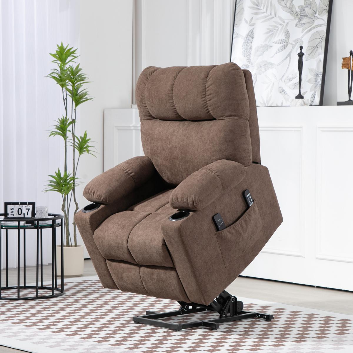 FERNSEHSESSEL mit Aufstehhilfe, Braun - Schwarz/Braun, Textil/Metall (95/109/91cm) - HOMCOM