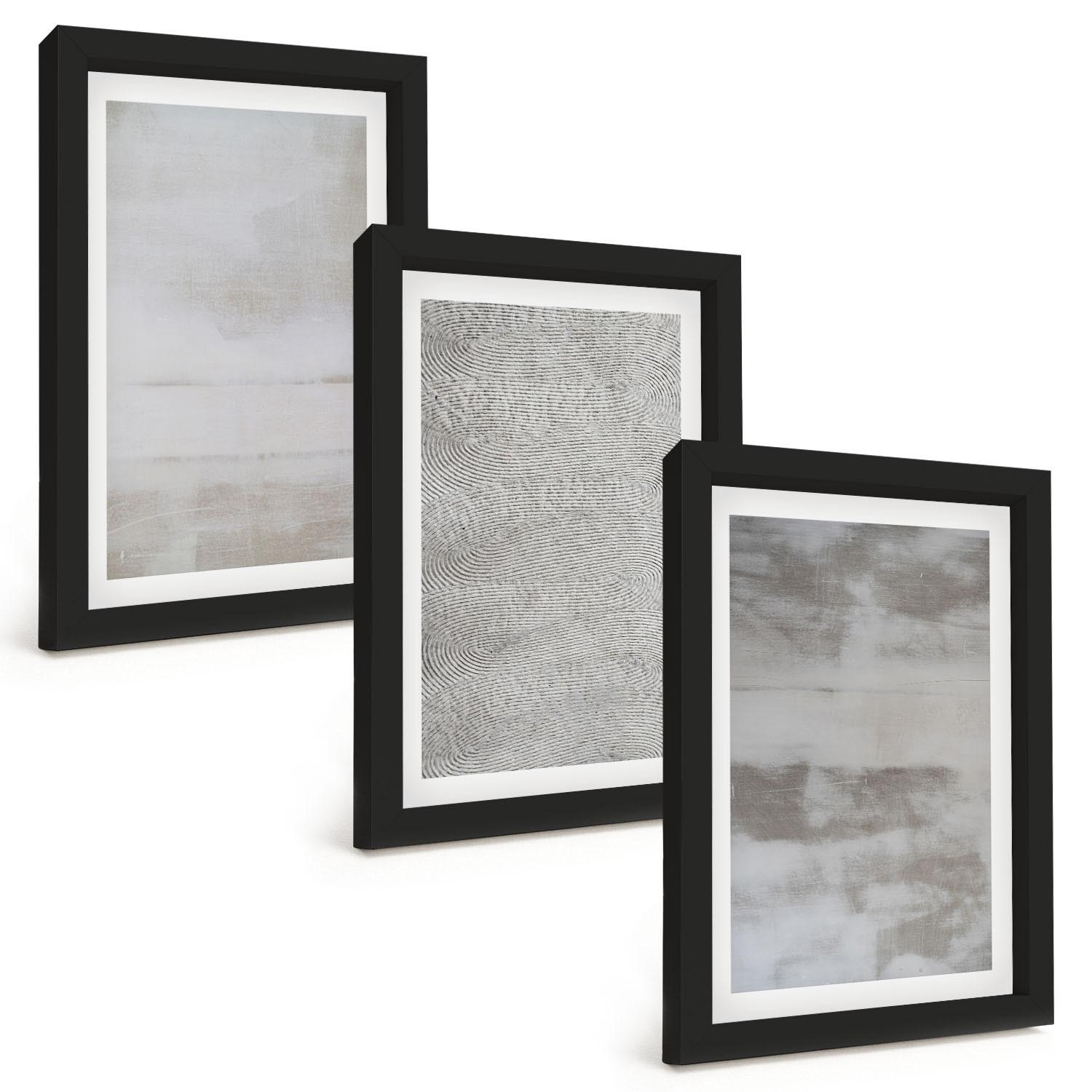 BILDER SET 3er Set - 20x30 cm Schwarzer Rahmen - Moderne minimalistische Texturen - Schwarz, Kunststoff (20/30cm) - TULUP