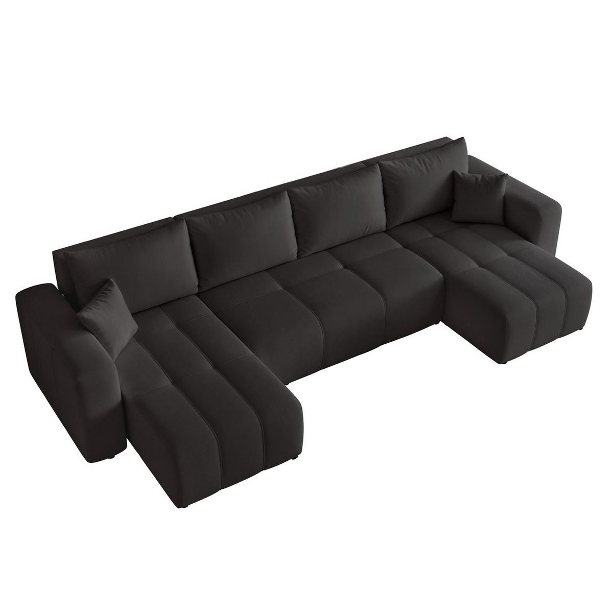 WOHNLANDSCHAFT U-Form Velours mit Bettkasten und Schlaffunktion - Schwarz, Holzwerkstoff/Textil (318/79/145cm) - Idohome
