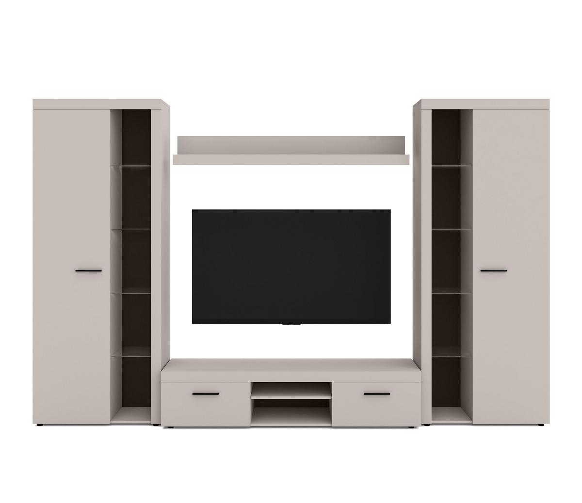 WOHNWAND Spacoro XL Beige 300/190/40 cm Viel Stauraum ohne LED - Beige, Holzwerkstoff/Kunststoff (300/190/40cm) - AX Living