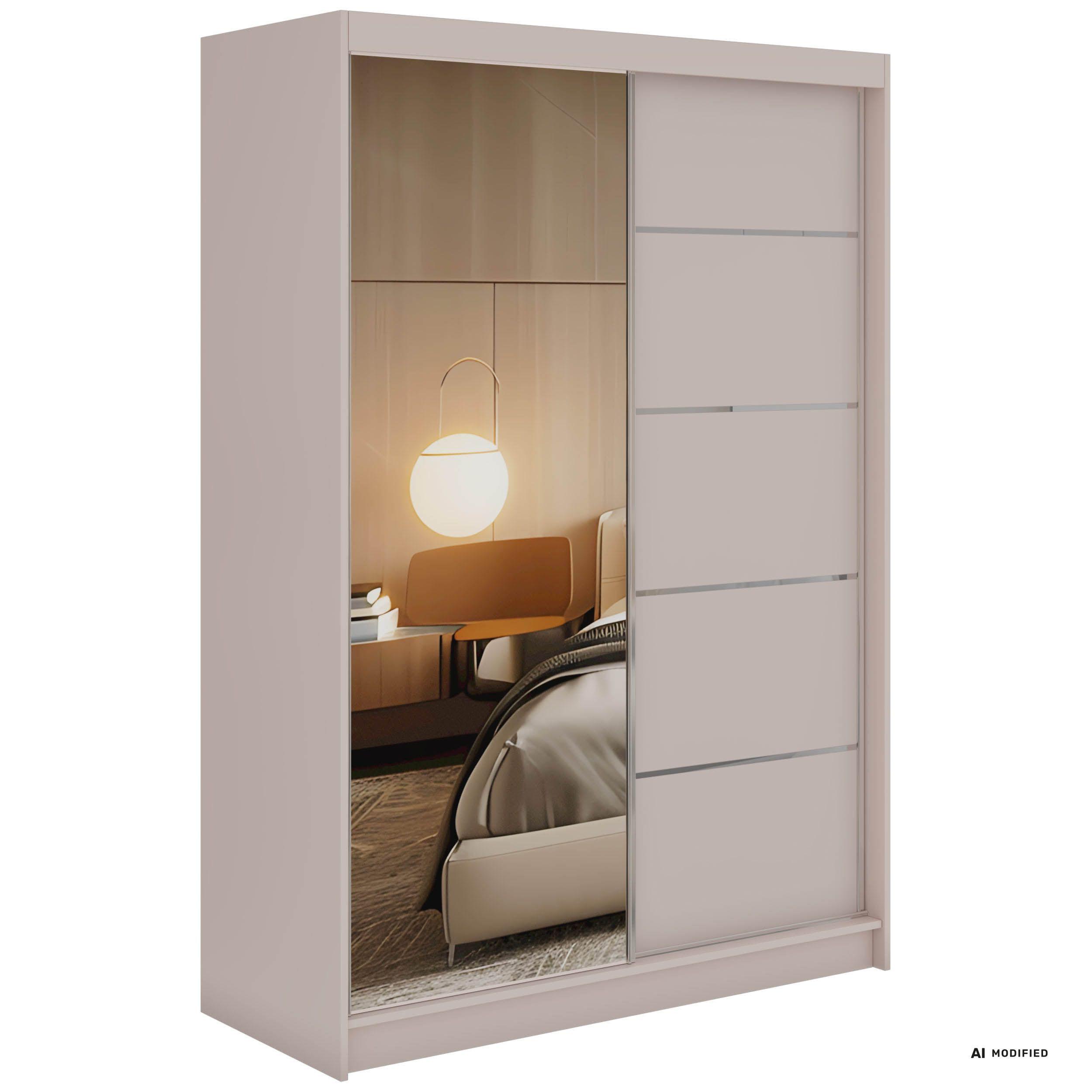 SCHWEBETÜRENSCHRANK 150 - SKORIA - Kaschmir mit Spiegel - Kaschmir/Alufarben, Holzwerkstoff/Metall (150/216/61cm) - MKS