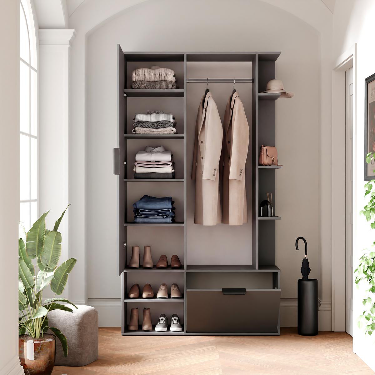 GARDEROBE mit Spiegel ELIOR - Grau, Holz (100/189.4/33cm) - Idohome