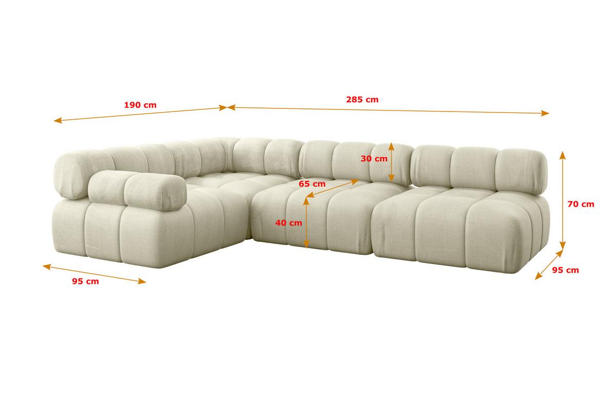 ECKSOFA modulares Sofa Mende-L2 - 285x190x70 cm Beige Velours - Beige, Holzwerkstoff/Textil (285/190cm) - ALTDECOR