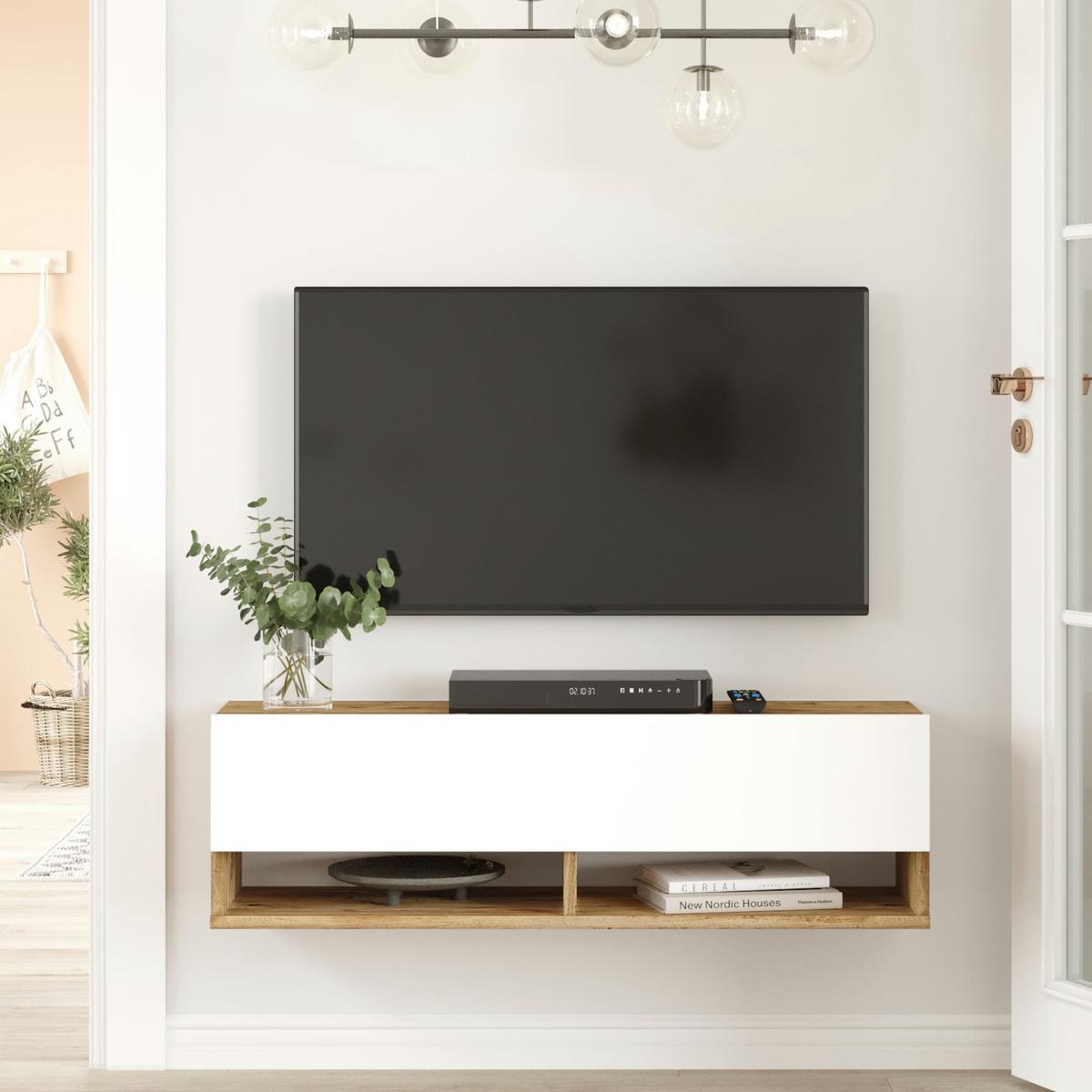 TV-ELEMENT Laitila - Weiß, Holzwerkstoff (100/29.5/31.5cm) - [en.casa]