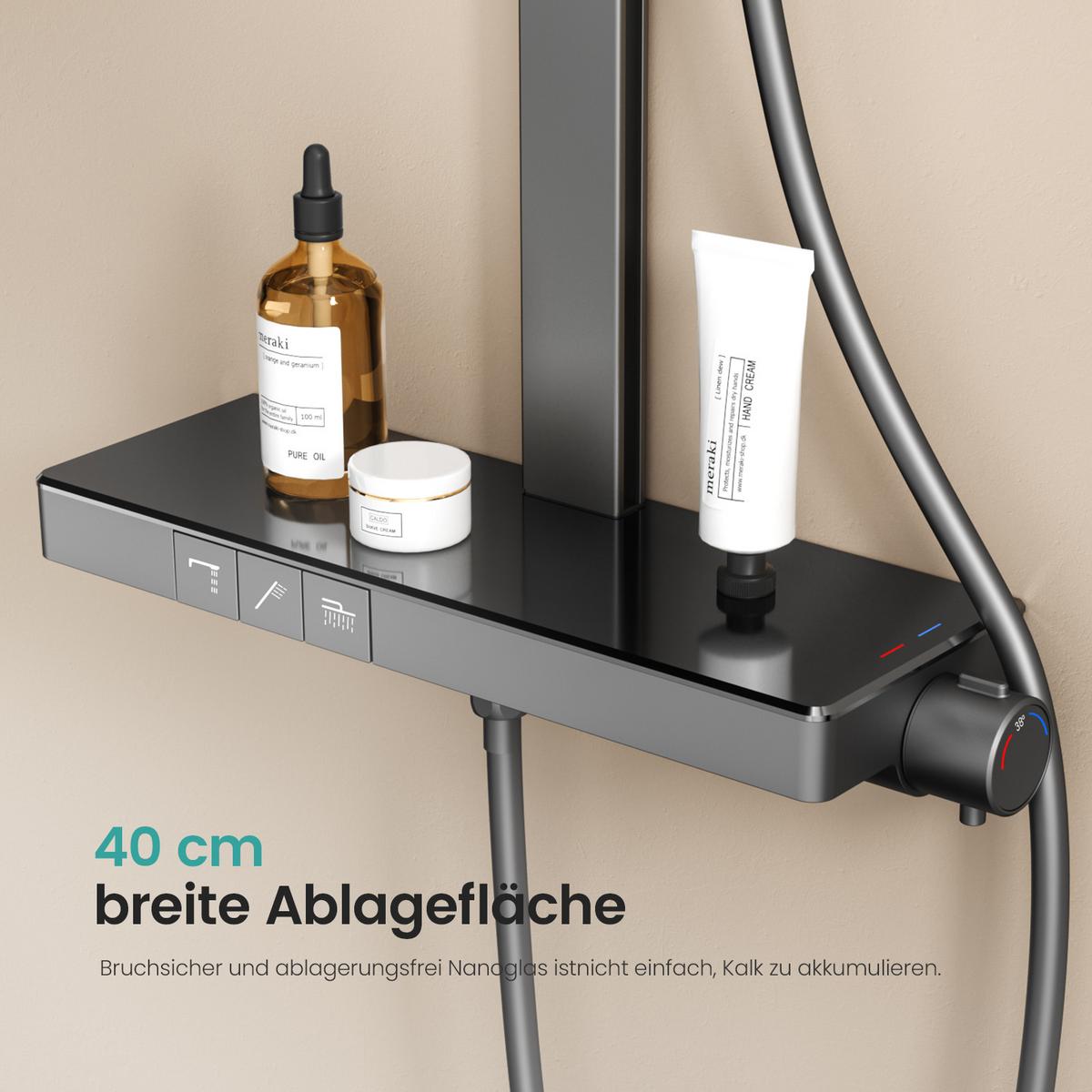 ÜBERKOPFBRAUSESET mit Thermostat 3 Auslässe Anthrazit 105/40,1/57,3 cm - Anthrazit, Metall (40/105/57cm) - EMKE