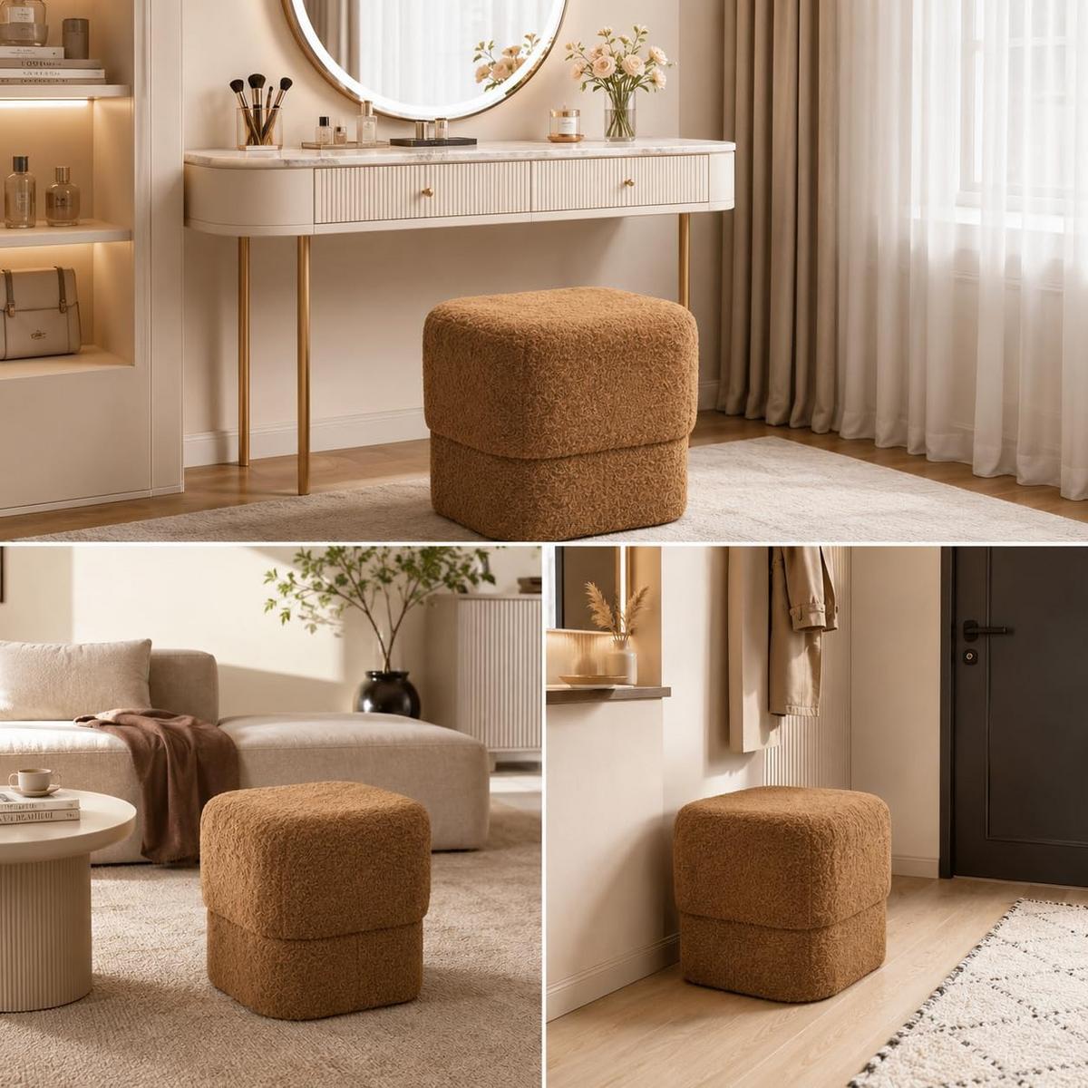 HOCKER Teddy-Pouf Ø42cm 135KG - Braun, Holzwerkstoff (42/40/42cm) - Hometopia