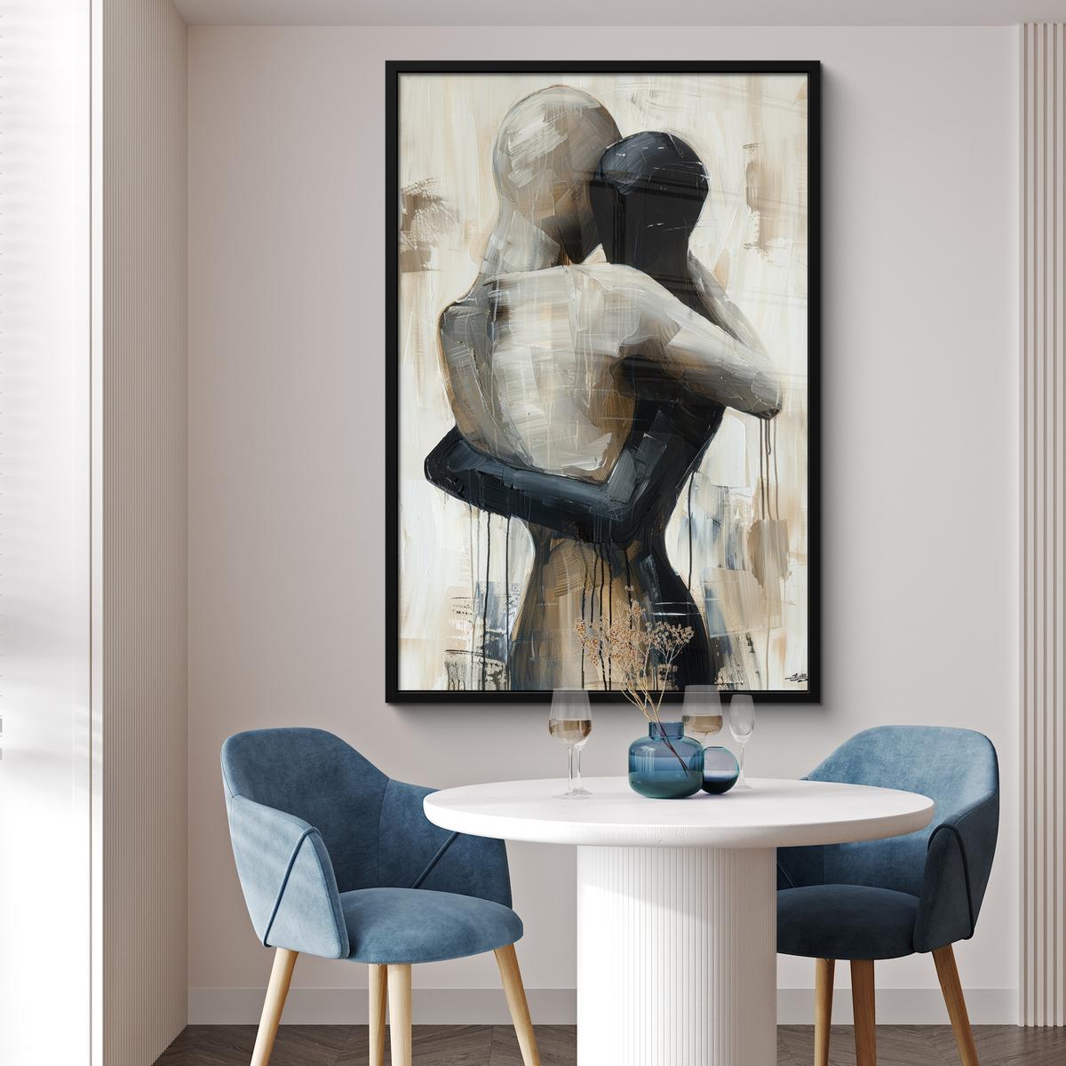POSTER MIT RAHMEN Abstrakt - Liebe - Schwarz und weiß - Modern Bilderleiste 80x120 cm - Schwarz, Papier (80/120cm) - MuchoWow