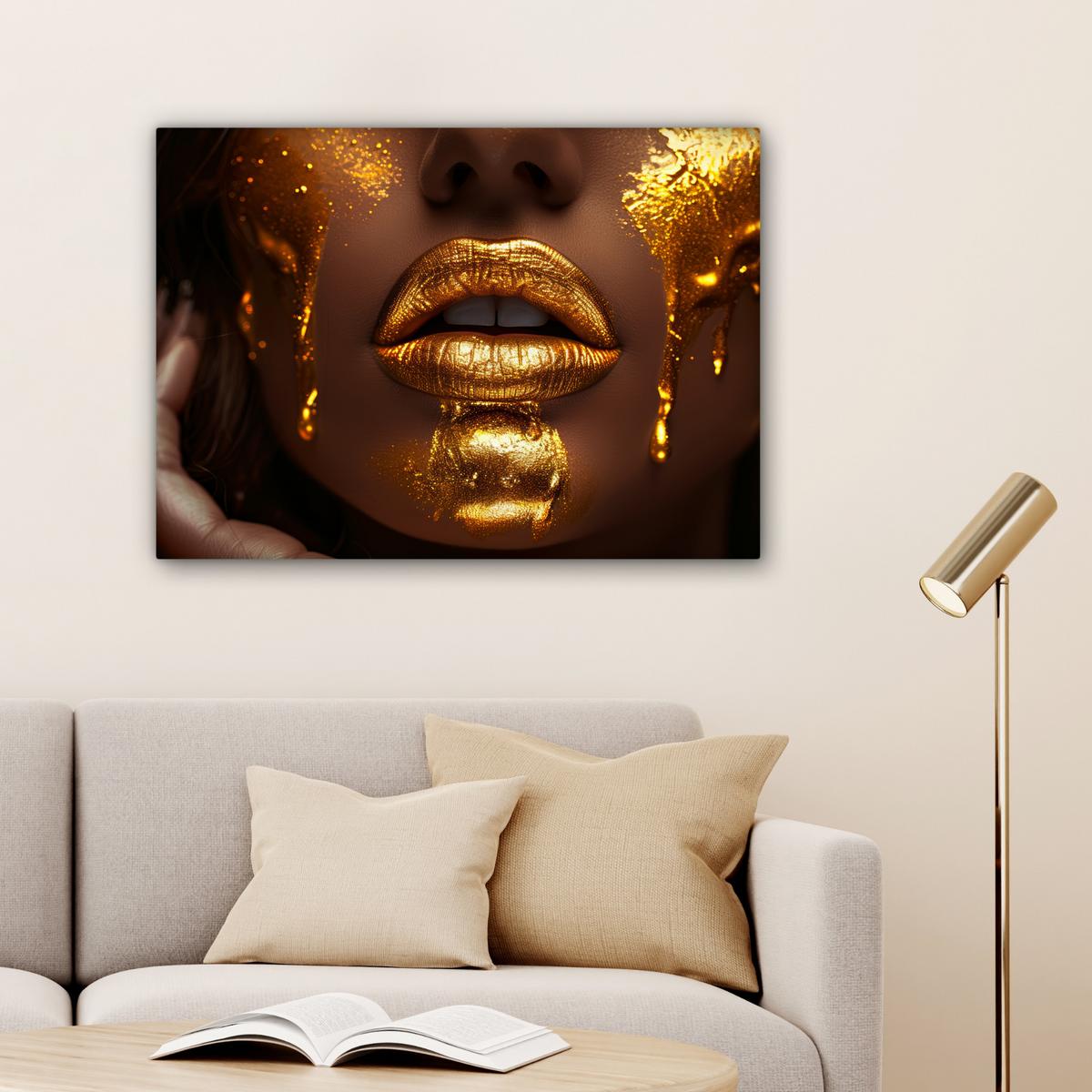 LEINWANDBILD Frau - Gold - Luxus - Porträt Wandbilder 80x60 cm - Goldfarben, Textil (80/60cm) - MuchoWow
