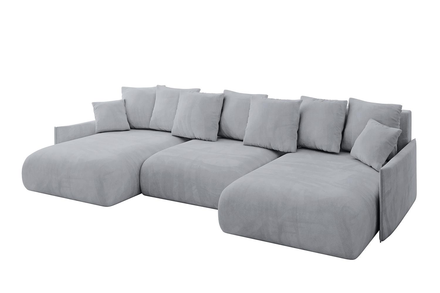 WOHNLANDSCHAFT mit Schlaffunktion und Bettkasten ONESK-U-v1 317x177x72 Hellgrau Velours - Titanfarben, Holzwerkstoff/Kunststoff (317/72/177cm) - ALTDECOR