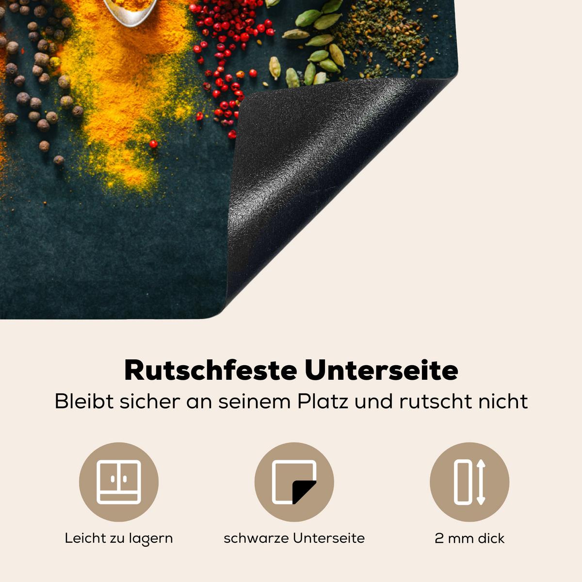 HERDABDECKPLATTE Kräuter - Gewürze - Löffel Herdabdeckung Induktionsfeld 70x52 cm - Multicolor, Kunststoff (70/52/0.2cm) - MuchoWow