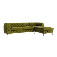 ECKSOFA Chesterfield Laura Olive Samt - Silberfarben/Olivgrün, Holz/Textil (305/200cm) - S-Style Möbel