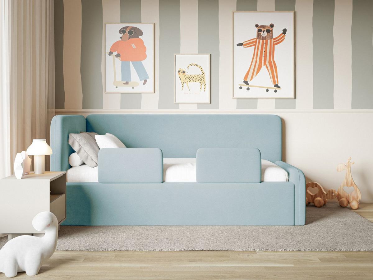 KINDERBETT Fanko Samt Hellblau 90x200 cm - Schwarz/Hellblau, Kunststoff/Textil (90/200cm) - Selsey
