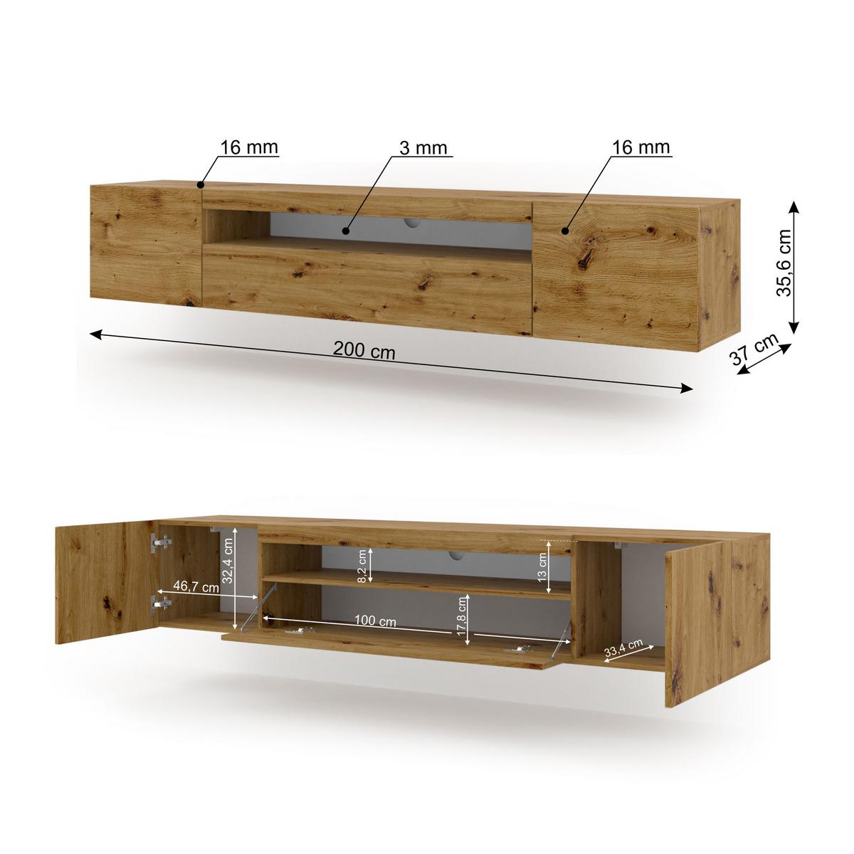 TV LOWBOARD Artisan Eiche 200/42/37 - Eiche Artisan, Holzwerkstoff (200/42/37cm) - RAUMHIRSCH FURNITURE