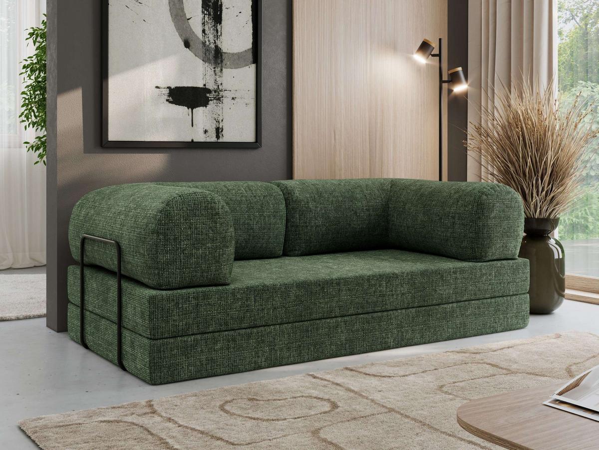 3-SITZER SOFA ORSETTO - Dunkelgrün Schenille grob gewebt - Dunkelgrün/Schwarz, Textil/Metall (200/70/100cm) - MKS