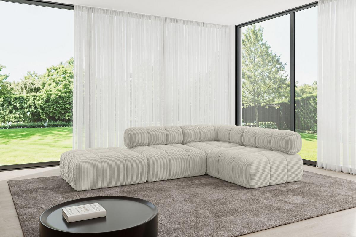 ECKSOFA modulares Sofa Favio-L1 - 285x190x70 cm Creme Cord - Hellgrau/Creme, Holzwerkstoff/Textil (285/190cm) - ALTDECOR