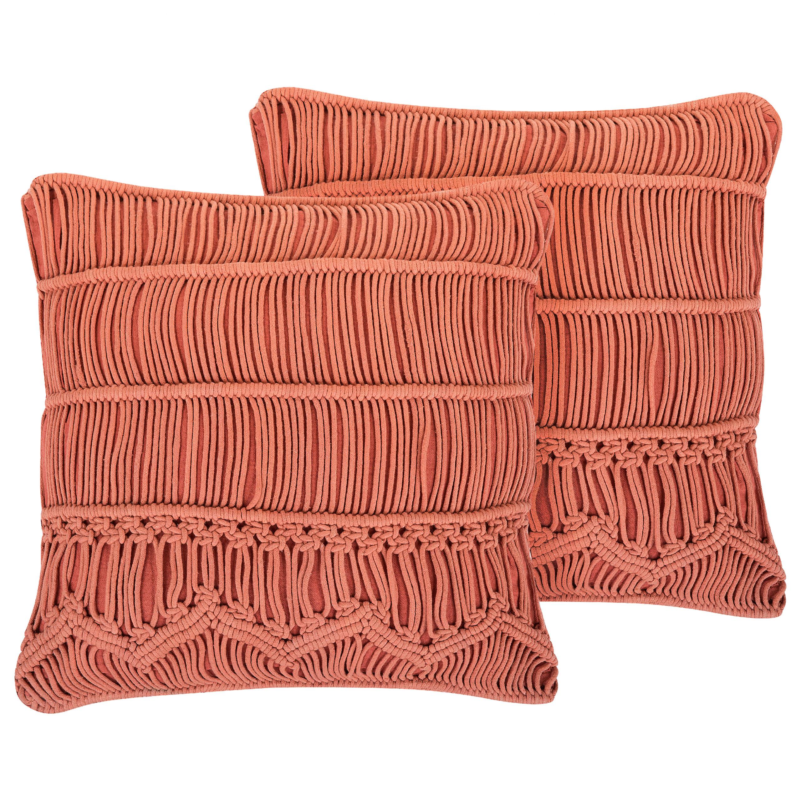 DEKOKISSEN 2er-Set Orange 45/45 cm Akkoy - Orange, Naturmaterialien/Textil (45/45cm) - Beliani