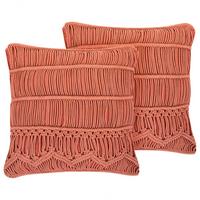 DEKOKISSEN 2er-Set Orange 45/45 cm Akkoy - Orange, Naturmaterialien/Textil (45/45cm) - Beliani