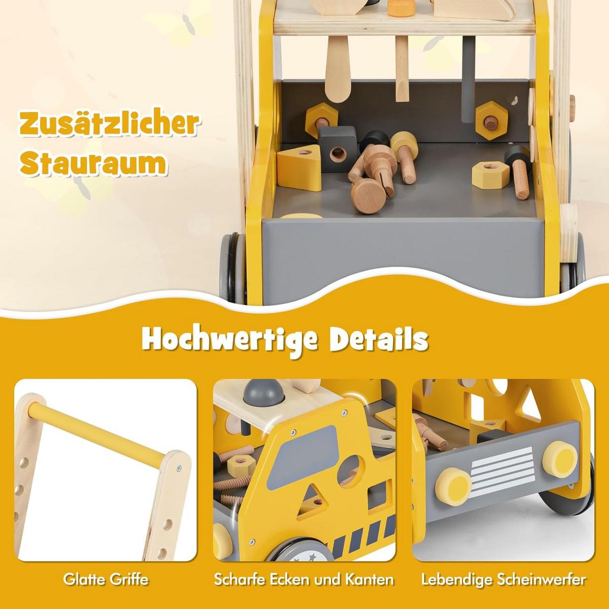 LAUFLERNWAGEN Gelb - Gelb, Holz (41/42/31cm) - COSTWAY