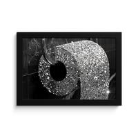 POSTER MIT RAHMENGERAHMTES BILD WC - Toilettenpapier - Schwarz und weiß - Glitter 30x20 cm - Silberfarben, Papier (30/20cm) - MuchoWow