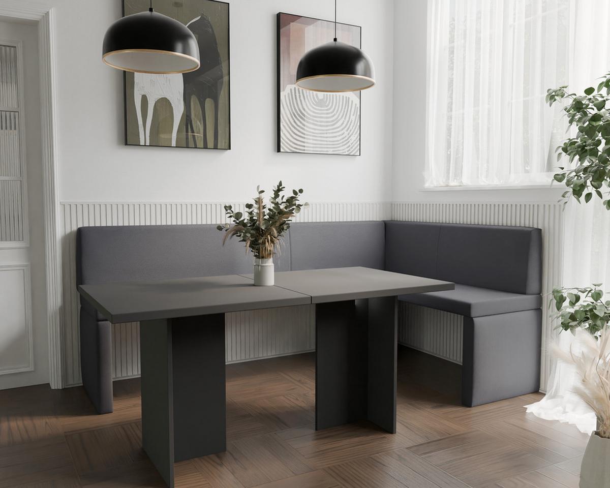 ECKBANK rechts OWEN Kunstleder, 142/196 cm Dunkelgrau - Dunkelgrau, Holz/Kunststoff (142/196cm) - Idohome