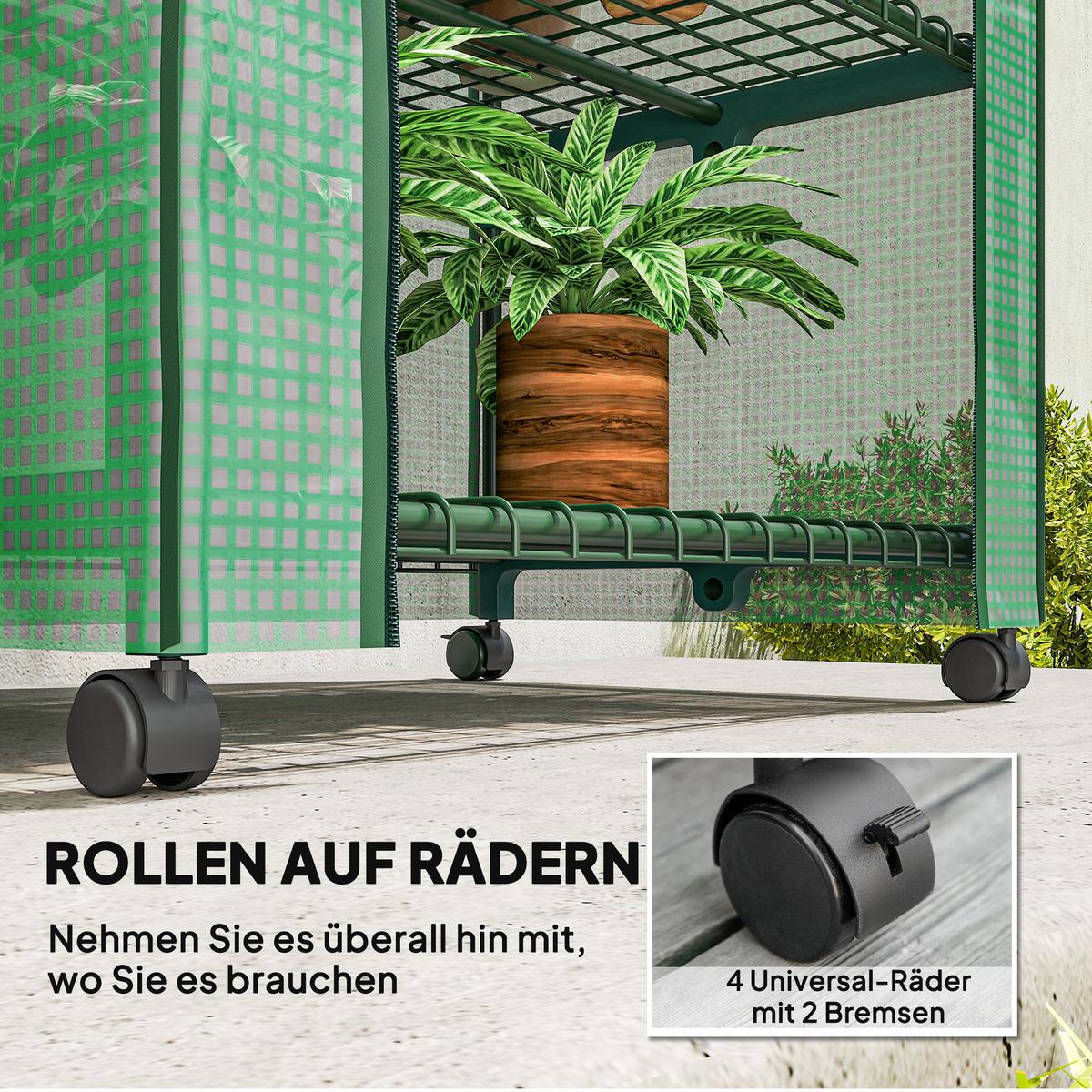 FOLIENGEWÄCHSHAUS mit Rolle, Gewächshaus mit Regal, Folien Treibhaus Stahlrahmen - Grün, Metall (50/160/69cm) - Outsunny