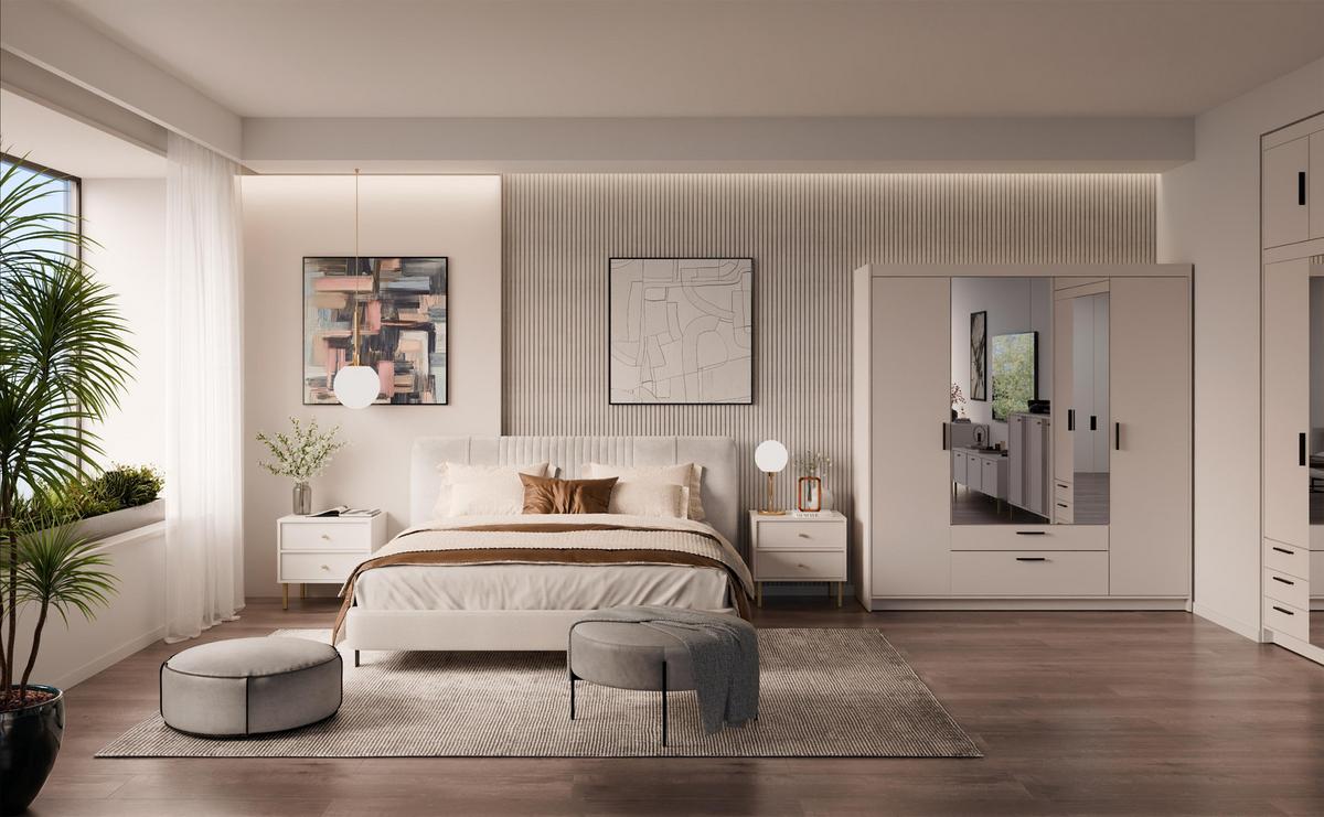KLEIDERSCHRANK Storicos Beige 176,3/190,5/53 cm - 4T2S Modern mit Schubladen und Spiegel - Beige, Holzwerkstoff/Kunststoff (176.4/190.6/53cm) - AX Living