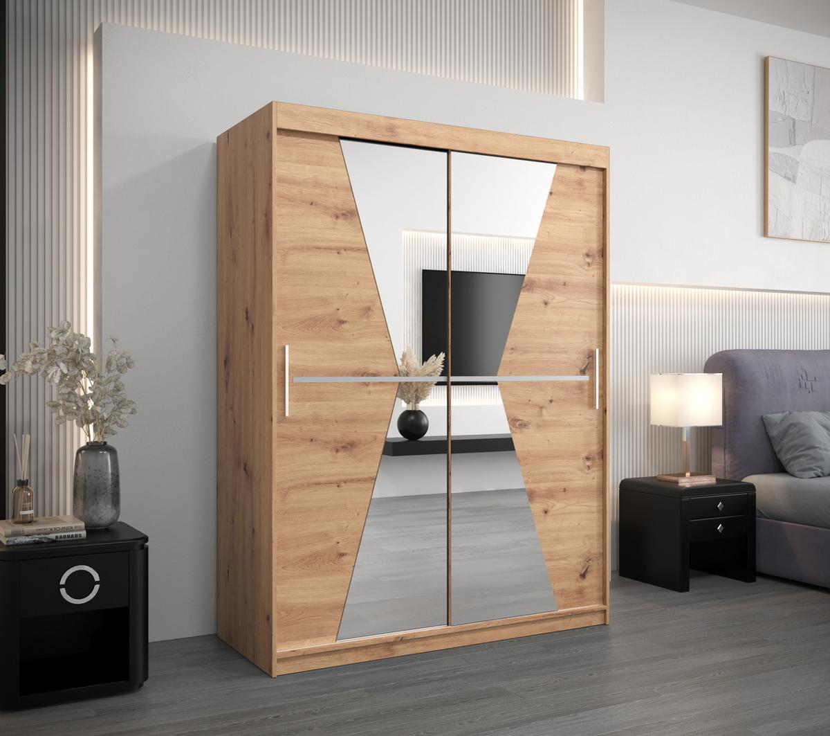 SCHWEBETÜRENSCHRANK 200/150/62 2-türig - Silberfarben/Eiche Artisan, Holz/Kunststoff (150/200/62cm) - MÖBEL KRYSPOL